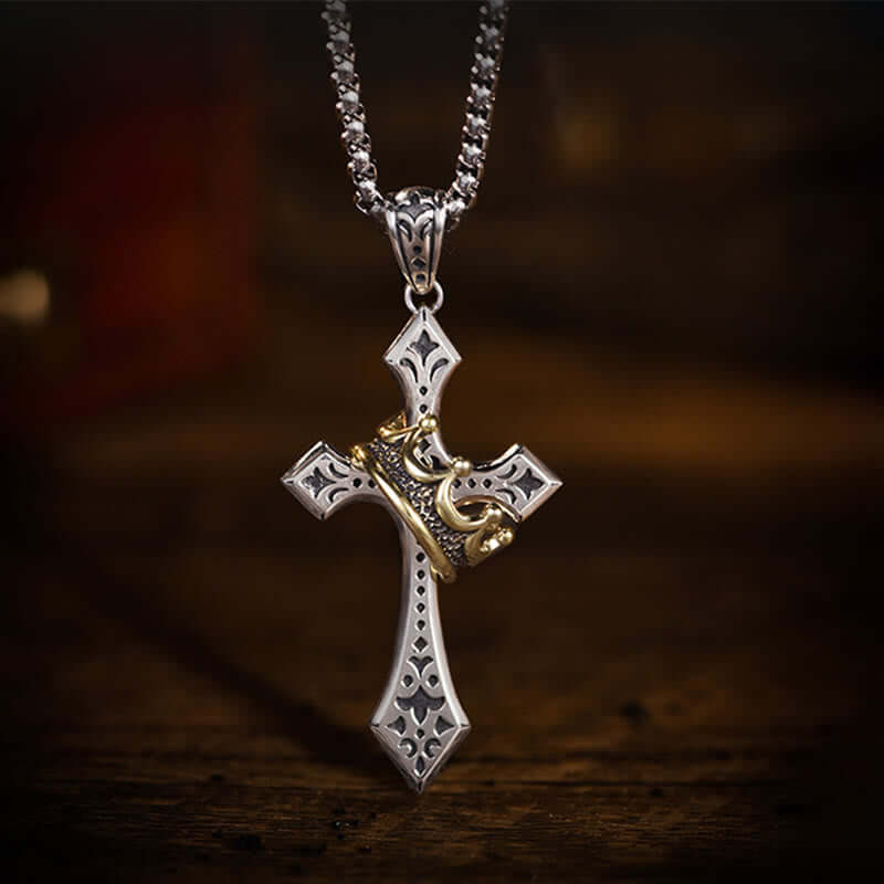 "Power Of Faith" Men's Cross And Crown Necklace