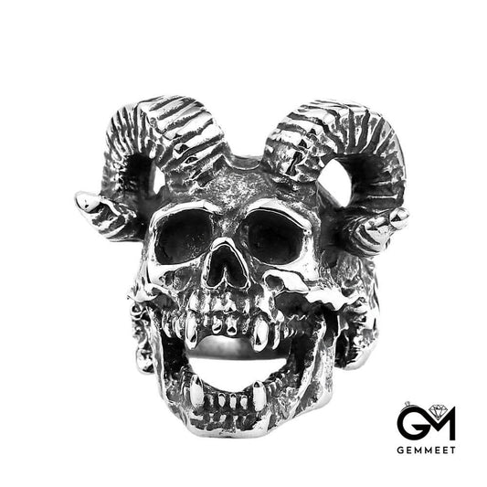 Stainless Steel Punk Satanic Sheep-head Skull Ring