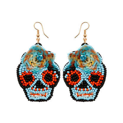 Halloween Hand-woven Hand-made Earrings Rice Beads Skull Skull Ghost Head Punk Personality Earrings