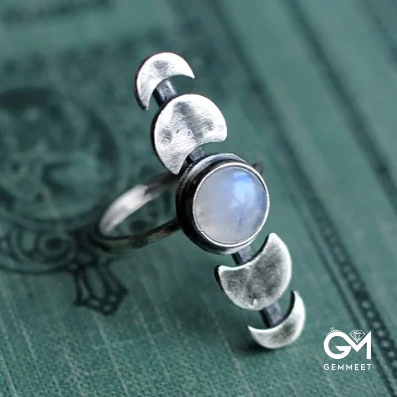 Crescent Moonstone Feminine Energy Ring