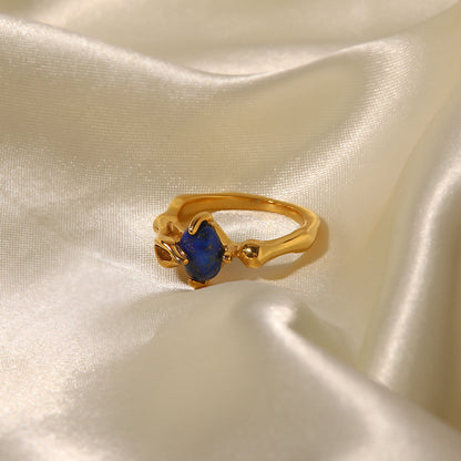 Court Vintage Titanium Prong Seting Lapis Lazuli Signet Ring