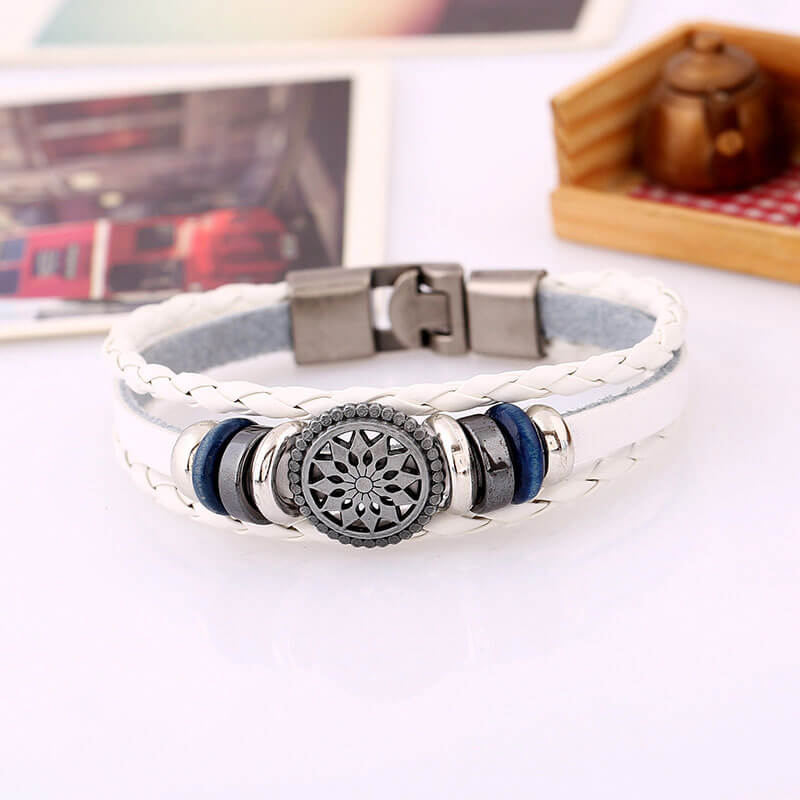 Helios Motif Simple Woven Leather Bracelet