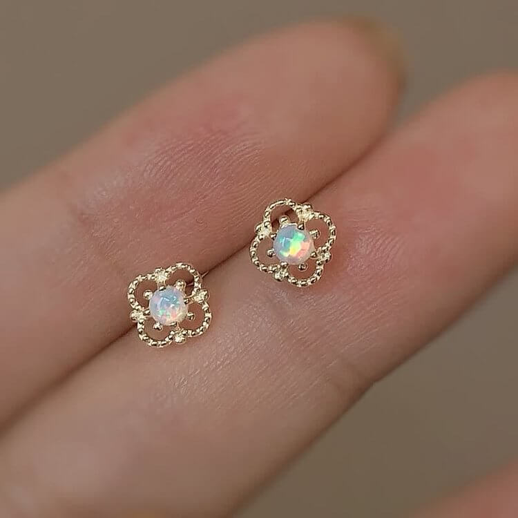 Delicate Vintage Opal Rhombic Earrings