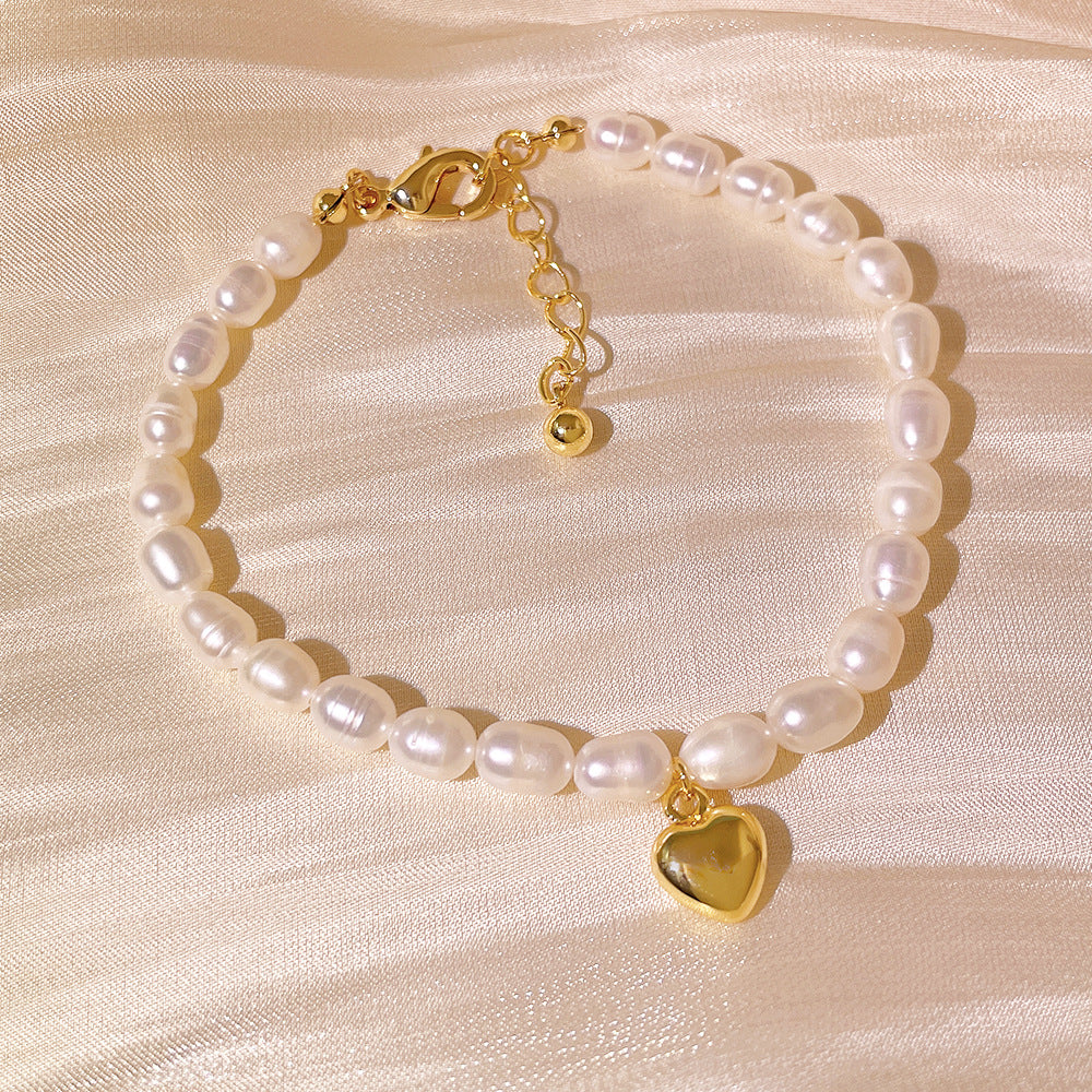 Copper Gold Plated Love Pendant Pearl Bracelet