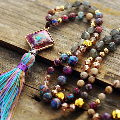 Mala Beads Natural Stone Chakra Tassel Necklace