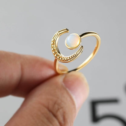 Moon Sun Accessory Moonstone Adjustable Ring