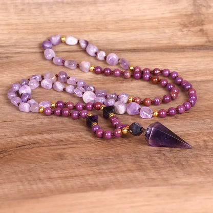 Natural Amethyst Purple Jade Beaded Mala Necklace