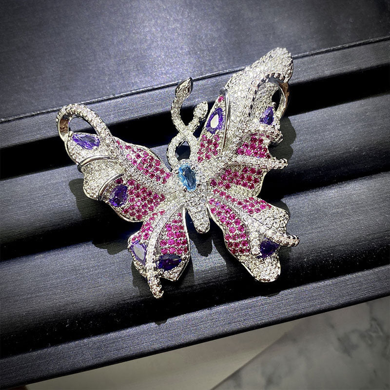 Luxury Fantasy Brooch Necklace for Two Wears Exquisite and Vivid Fantasy Lavender Purple Butterfly Ring