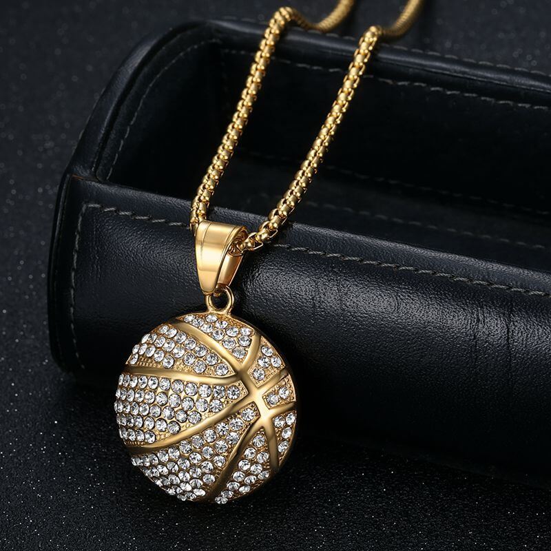 Hiphop Jewelry Stainless Steel Gold-plated Inlaid Zircon Basketball Pendant