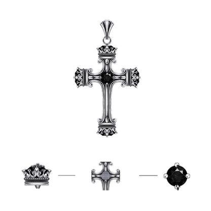 Vintage Design Sterling Silver Roman Column Zircon Cross Pendants Necklace