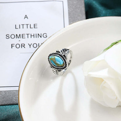 Leaf Shape Silver Turquoise Ring