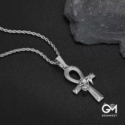 Eye Of Horus Ankh Pendant In White Gold Necklace