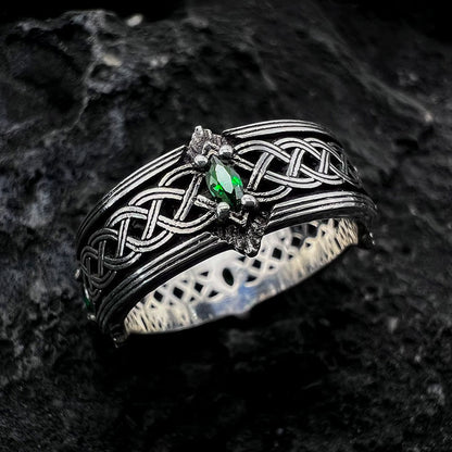 Green Gem Rope Totem Thick Adjustable Band Ring