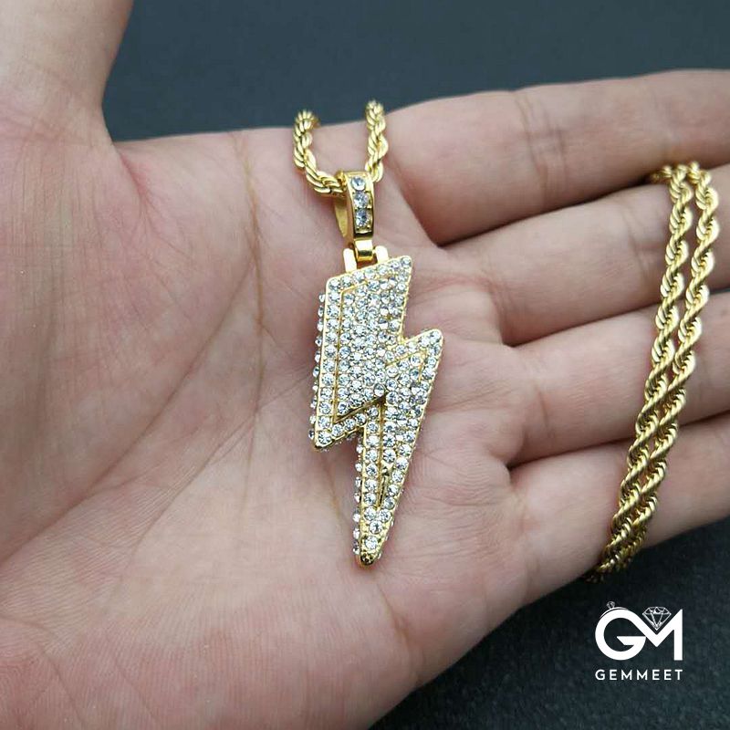 HIPHOP Jewelry Gold Plated Zircon Lightning Pendant