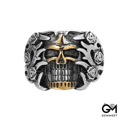 Rose Skull Titanium Steel Ring for Men