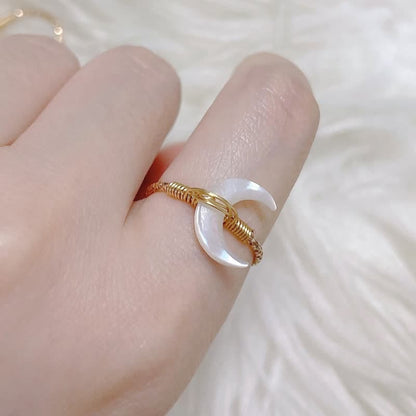 Nacre Crescent Open Adjustable Ring