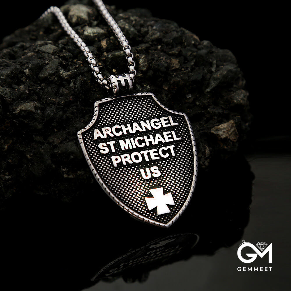 Stainless Steel Angel Cross Shield Necklace