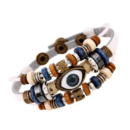 New Beaded Eyes Leather Bracelet Pull Adjustment Couple Leather Bracelet