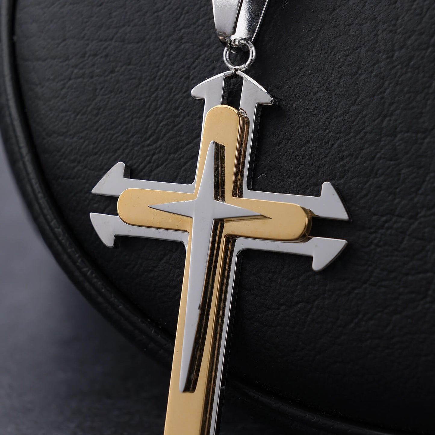 Stainless Steel Gold Double Cross Pendant