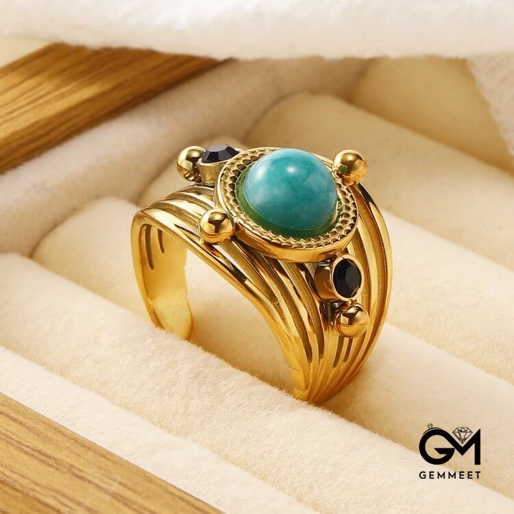 Amazonite Multi Layer Open Adjustable Ring