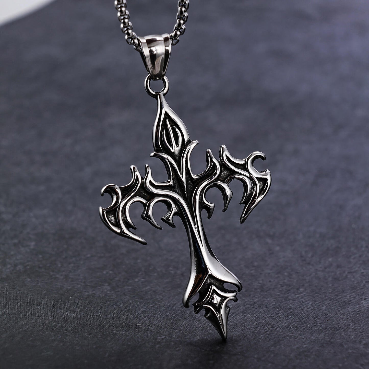 Majestic Flame Cross Shape Stainless Steel Pendant