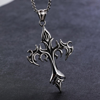 Majestic Flame Cross Shape Stainless Steel Pendant