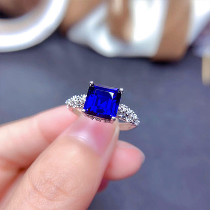 Imitation Natural Mozambique Garnet Ring Princess Cut Diamond Royal Blue Open Color Gemstone Ring