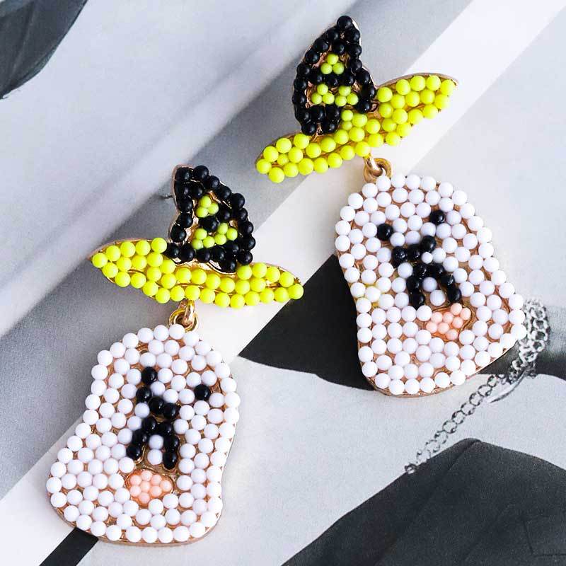 Halloween Little Ghost Witch Hat Stitching Bead Earrings