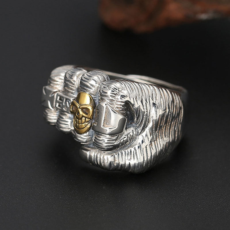 Retro Faust Hippop Gold Skull Ring