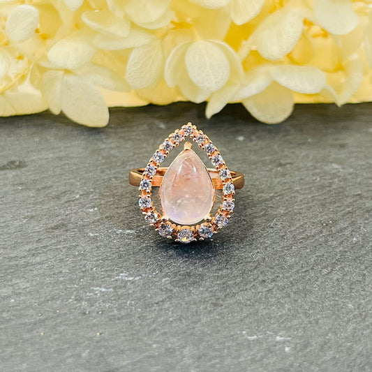 Big Pear Cut Moonstone Halo Ring