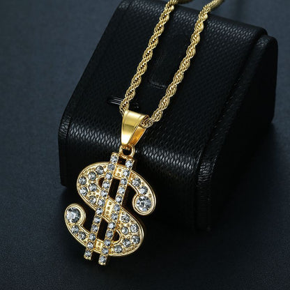 Hip Hop Jewelry Gold Plated Zirconia Dollar Sign Pendant