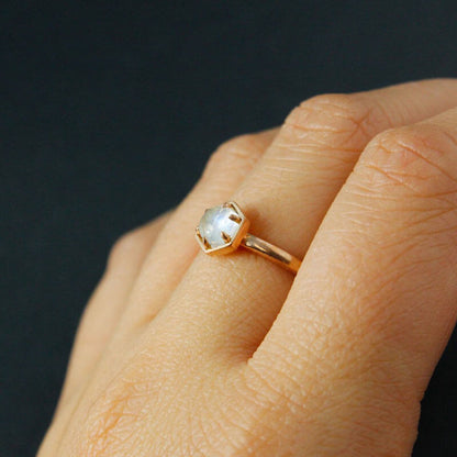 Hexagon Shape Moonstone Engagement Ring