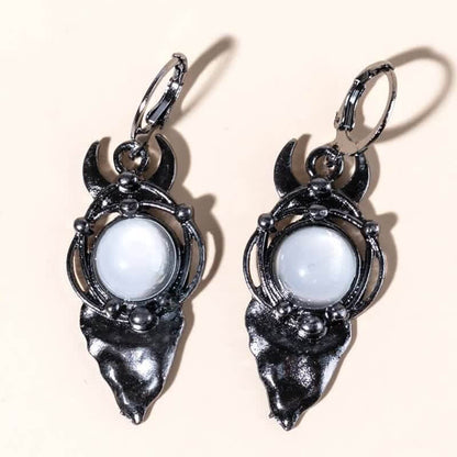 Mystery Witch Obsidian & Moonstone Earrings