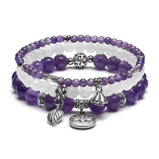 Amethyst Lotus Symbol 3 - Piece Bracelet