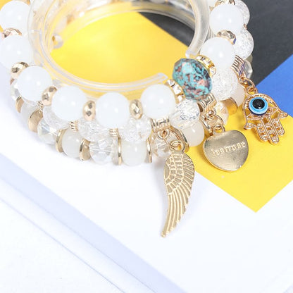 Evil Eye Hamsa Triple Beaded Bracelet Set