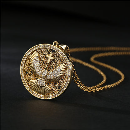 Eagle & Cross Disc Pendant Necklace