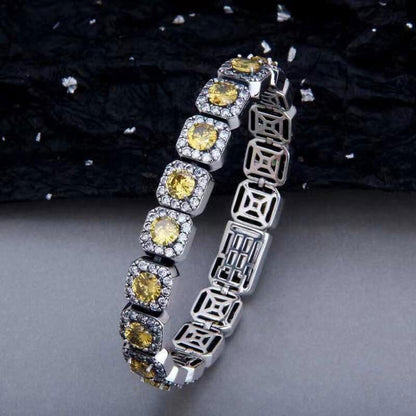 S925 Hiphop Halo Yellow Gem Tennis Bracelet