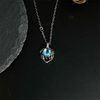 Hollow Moonstone Tree & Rose Pendant Necklace