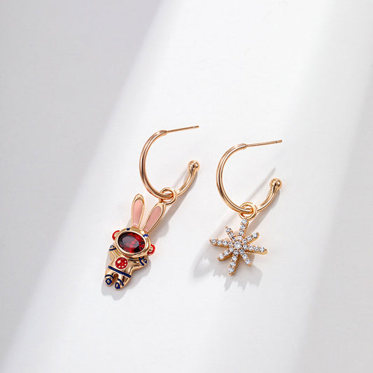 Asymmetric Astronaut Star Earrings