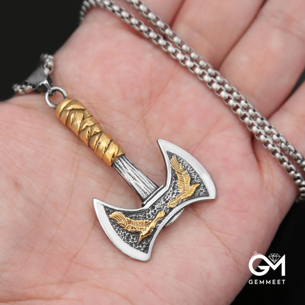 Viking Raven Axe Titanium Steel Pendant Necklace