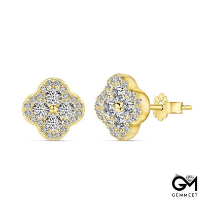 S925 Sterling Silver Leaf Flower Zircon Golden Earrings