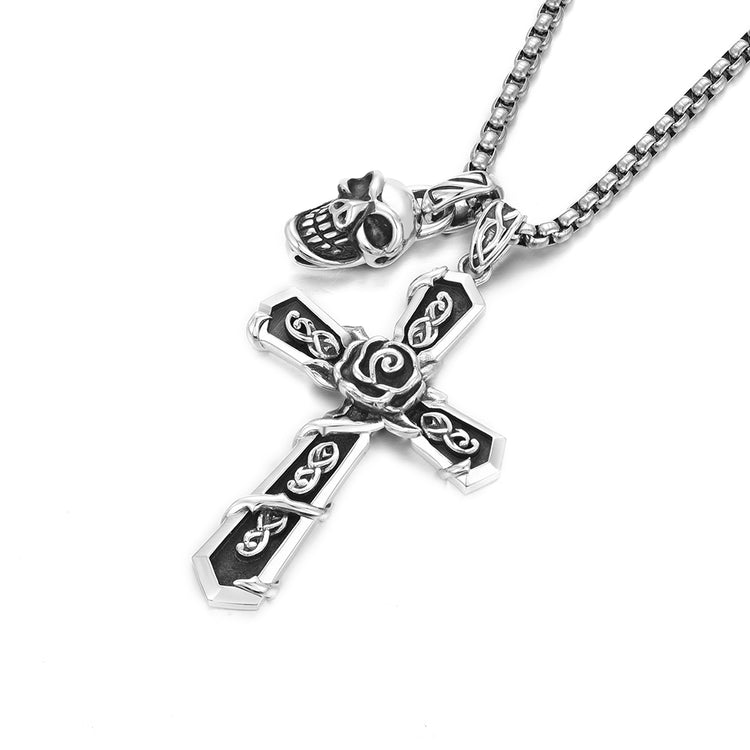 Sterling Silver Skull Flower Cross Necklace Pendants