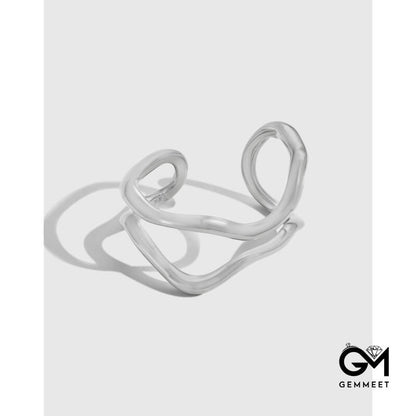 S925 Silver Double Wave Ring