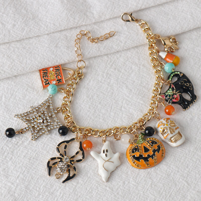 Halloween Dark Funny Spider Spooky Pumpkin Head Black Cat Bracelet