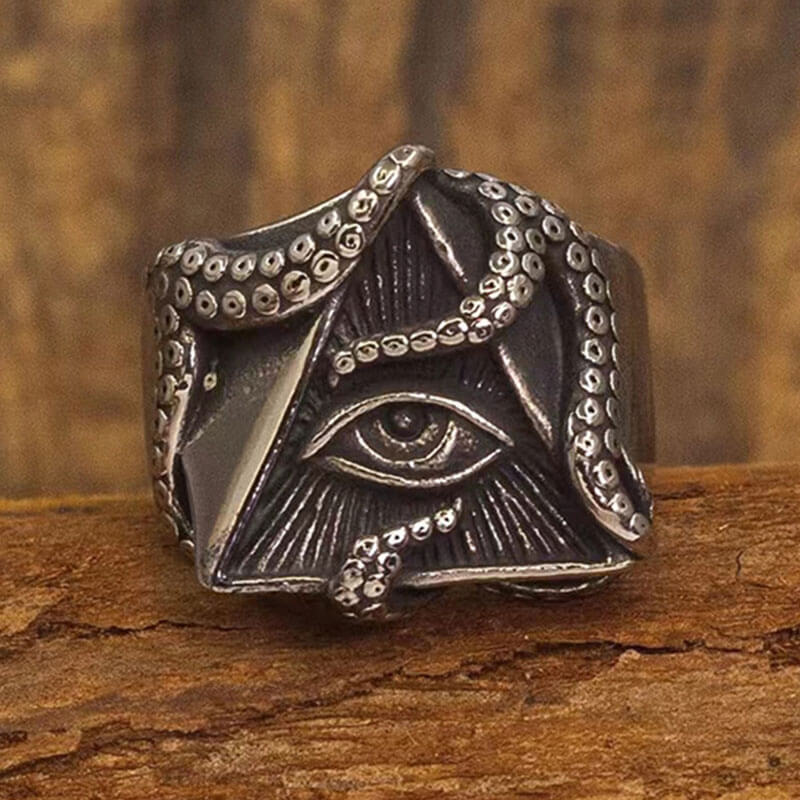 Retro Men's All-Seeing Eye Octopus Ring