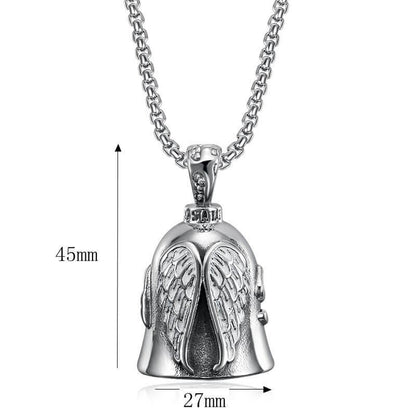 New Motorcycle Style Jewelry Titanium Steel Retro Polished Angel White Wings Lucky Exorcist Bell Pendant