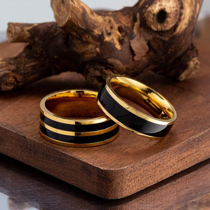 Two Tone Black & Yellow Gold Ring