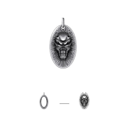 Oval Skull Pattern Sterling Silver Pendants Necklace