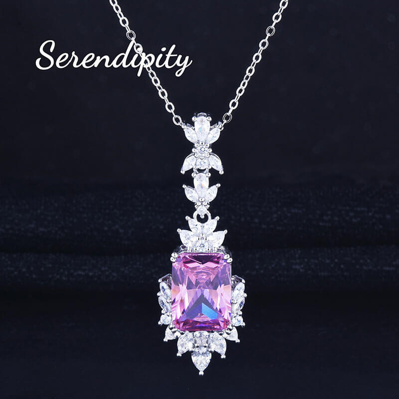 Luxury Color Treasure Set Inlaid Princess Square Diamond Argyll Pink Ring Pink Diamond Earrings Pendant Necklace