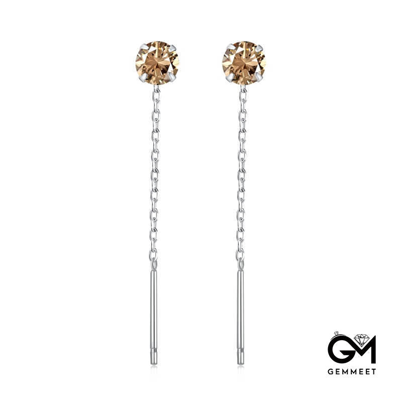 S925 Sterling Silver Simple Champagne Zircon Earrings